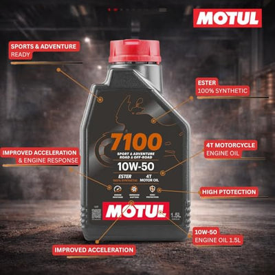 Motul 7100 4T 10W-50 API SN Fully Synthetic Motorcycle Engine Oil – High Performance Protection, Smooth Gear Shifting & Superior Engine Care for Long-Lasting Riding, 1.5L|B075GSDC1N