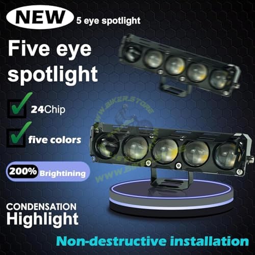 Super Bright 5 LED Powerful Focus Fog Light for Bikes and Car 12V-80V | Devil Eye Fog Lamp | Reflecting 5 in 1 Mode White, Yellow, Red, Yellow & White and Y&W Flashing (PACK OF 2)|B0FGJXV212