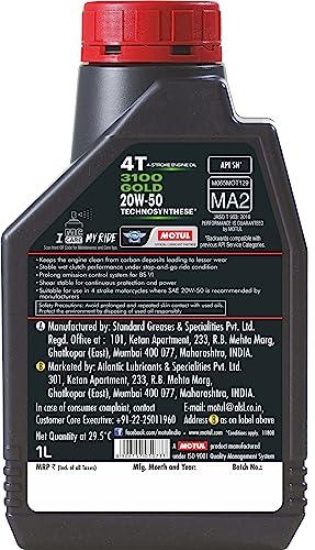 Motul 3100 4T Gold 20W-50 Technosynthese Semi-Synthetic Engine Oil for Bikes | API SM | High Performance Protection, Smooth Gear Shifting & Reliable Power | 1 L - Biker.Store - www.biker.store