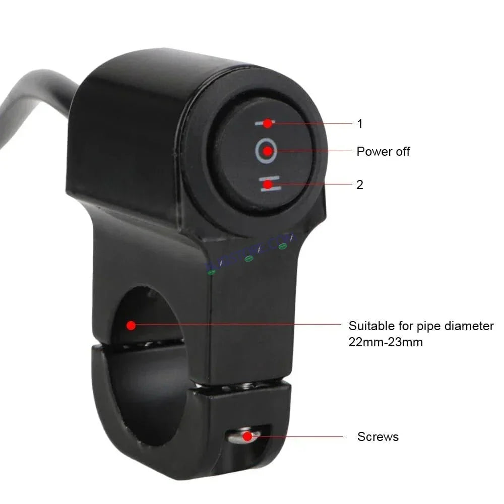 HJG Handlebar Switch 3 Way Universal 12V Handlebar CNC Metal Switch (3-Way) for All Bikes and Motorcycles HJG On-Off-On Headlight Fog Brake Light Switch Fit For All Motorcycles (Black) - Biker.Store - www.biker.store