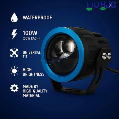 HJG Terminator 2 Projector Foglight 100W with Laser Spot and Wide Spread Red DRL/White/Yellow/Warm White Light 100W Foglight Ultra Wide Dual Intensity LED Driving Fog Lights 3000K/4300K/6500K Universal For All Cars & Bikes LIU HJG Terminator 2 Bi Foglight - Biker.Store - www.biker.store