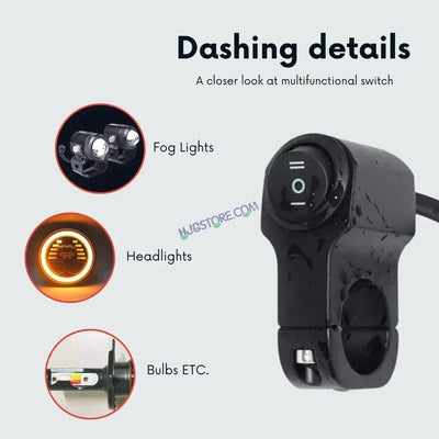 HJG Handlebar Switch 3 Way Universal 12V Handlebar CNC Metal Switch (3-Way) for All Bikes and Motorcycles HJG On-Off-On Headlight Fog Brake Light Switch Fit For All Motorcycles (Black) - Biker.Store - www.biker.store