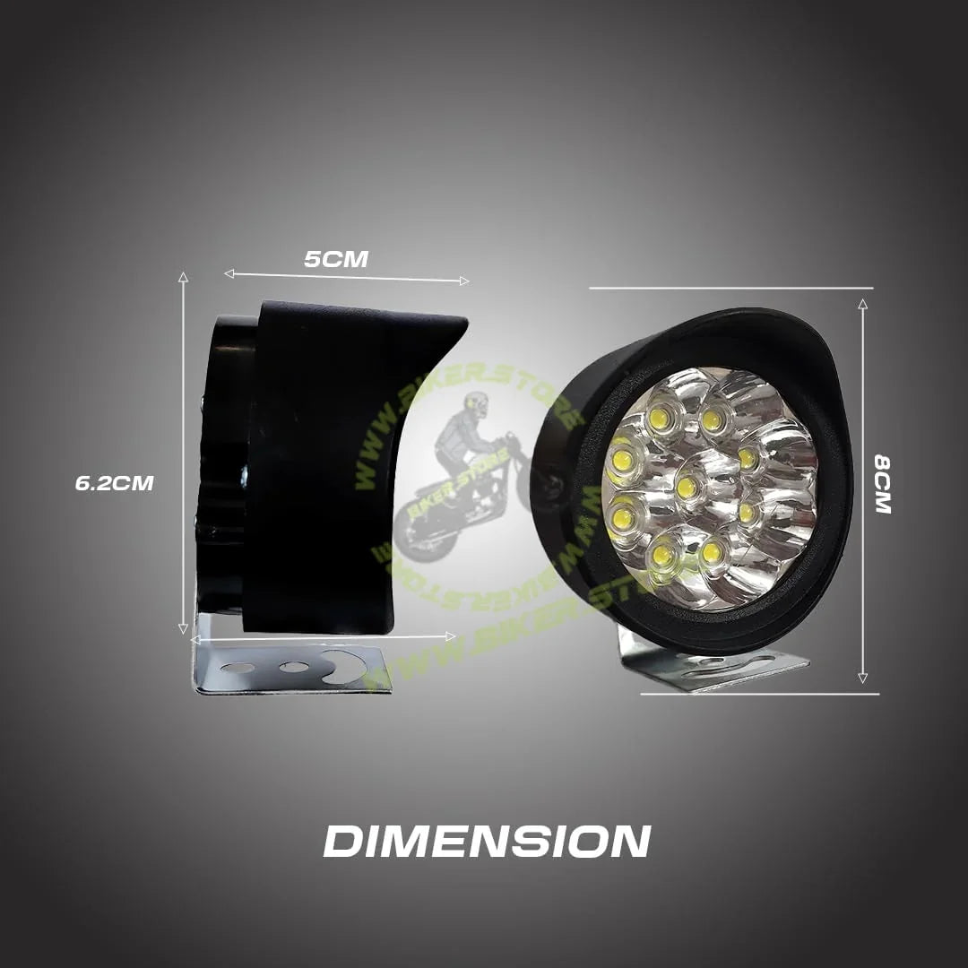 MOTO GENIUS 9 LED Round Fog Lights for Bikes | High Power, Universal Fit, Heavy Clamp, Strong Aluminum Body, Waterproof Driving Light for Motorcycle/Scooty - Biker.Store - www.biker.store