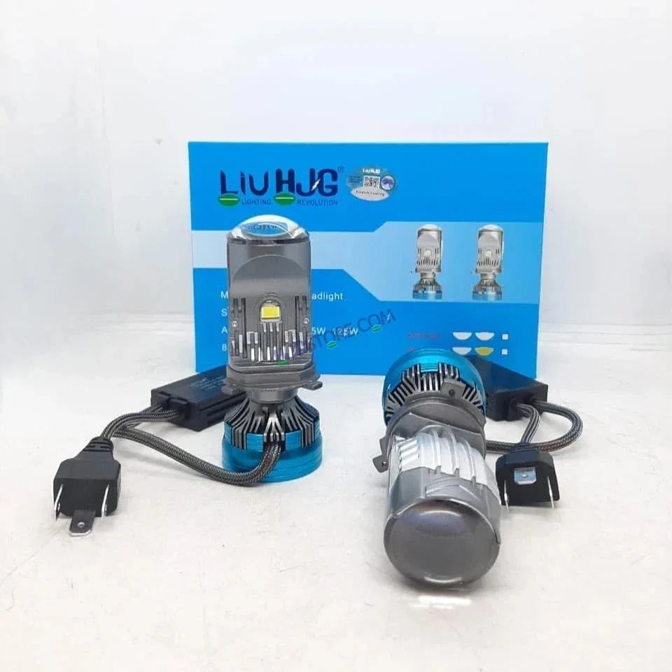 HJG Y6 New Model 125W Projector Lens H4 LED Bulb 125W HJG Y6 Projector Light Lamp H4 LED Mini Projector Lens with Fan for Bike Bulb 12500LM Conversion Kit Hi/Lo Beam Headlight 12V/24V for Motorcycle, Set of 1, White Hi/Lo LIU HJG Y6 H4 125W, Pack of 1 - Biker.Store - www.biker.store
