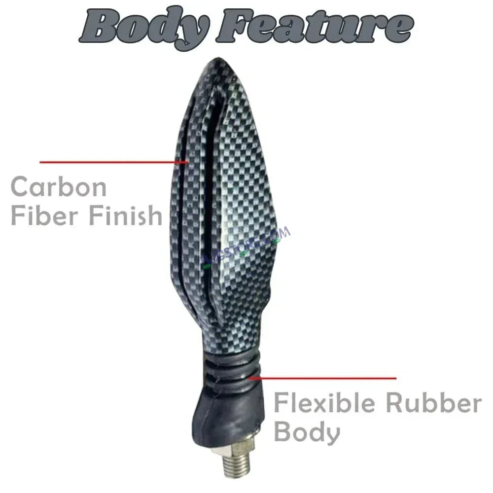 HJG Indicator Carbon Fibre Waterproof Flexible Blinker Bright LED Indicators Universal For All Bike Models Motorcycle Turn Signal Lights HJG Carbon Fibre Indicator, Pack of 2 - Biker.Store - www.biker.store