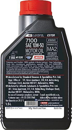 Motul 7100 4T 10W-50 API SN Fully Synthetic Motorcycle Engine Oil – High Performance Protection, Smooth Gear Shifting & Superior Engine Care for Long-Lasting Riding, 1.5L - Biker.Store - www.biker.store