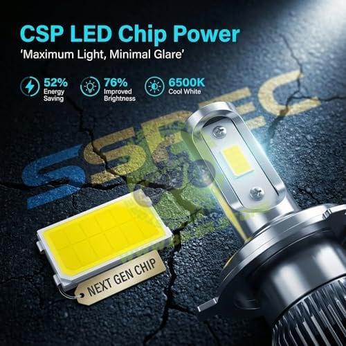 SSPEC Ultra Bright LED Headlight Bulb for Bike Scooter, H4 Automotive High/Low Beam, 200W, 20000 Lumens, 6500K, 12 Months Warranty (200 Watt) - Biker.Store - www.biker.store