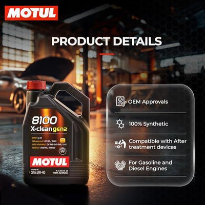Motul 8100 X-clean Gen2 5W-40 Fully Synthetic Engine Oil – MB-Approval 229.52/226.5, High Performance Motor Oil for Gasoline & Diesel Cars, Superior Protection, 4 L|B071P6NVB7