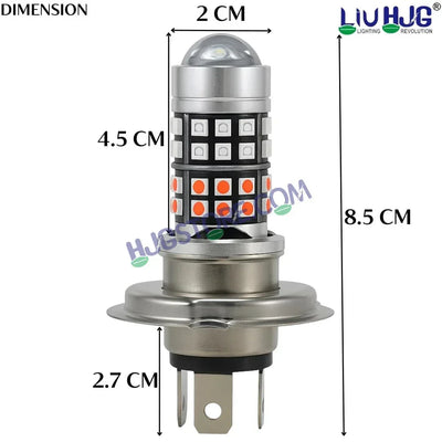 HJG H4 Lens 40 LED Red Blue Devil Lens New Model Red Blue White Yellow LED Headlight Bulb H4 For All Motorcycles (Low and High Beam Bulbs (White/Yellow/Red) Red DRL White Yellow 50W Lens) - 12V DC Hi/Lo Type H4 - Biker.Store - www.biker.store