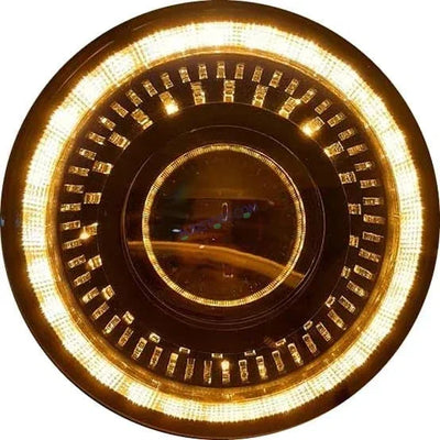 HJG 7 Inch White LED Headlight Chakra V1 Headlight Assembly for Thar Royal Enfield | 75-120W CREE/Osram LED Chip Multi color Compatible with Royal Enfield, Jeep, Thar, Gypsy - Biker.Store - www.biker.store