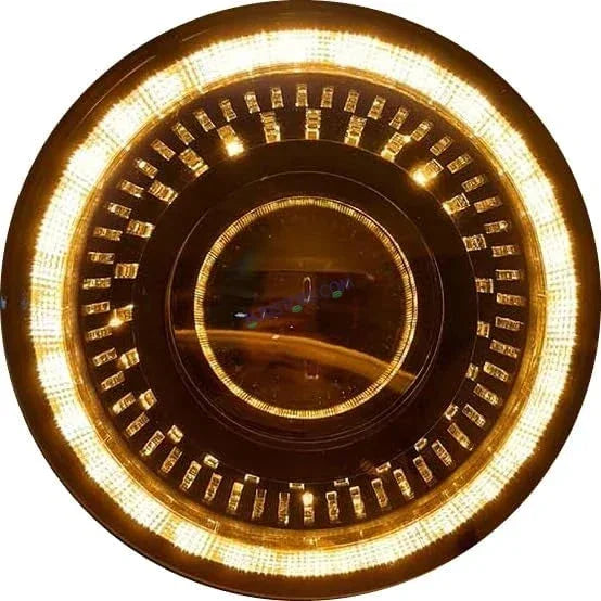 HJG 7 Inch White LED Headlight Chakra V1 Headlight Assembly for Thar Royal Enfield | 75-120W CREE/Osram LED Chip Multi color Compatible with Royal Enfield, Jeep, Thar, Gypsy - Biker.Store - www.biker.store