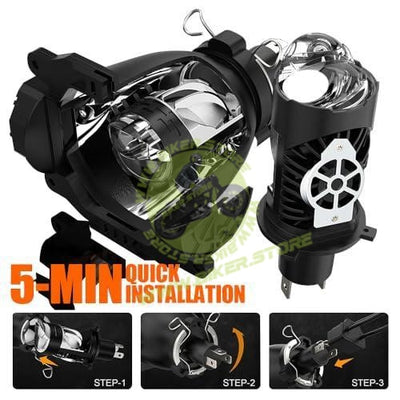 CYT H4 Dual Lens Projector LED Headlight Bulb - 6500K Super Bright White, Hi/Lo Beam, High Power CSP Chips, Universal Metal Body for All Bikes & Scooters (CYT) - Biker.Store - www.biker.store