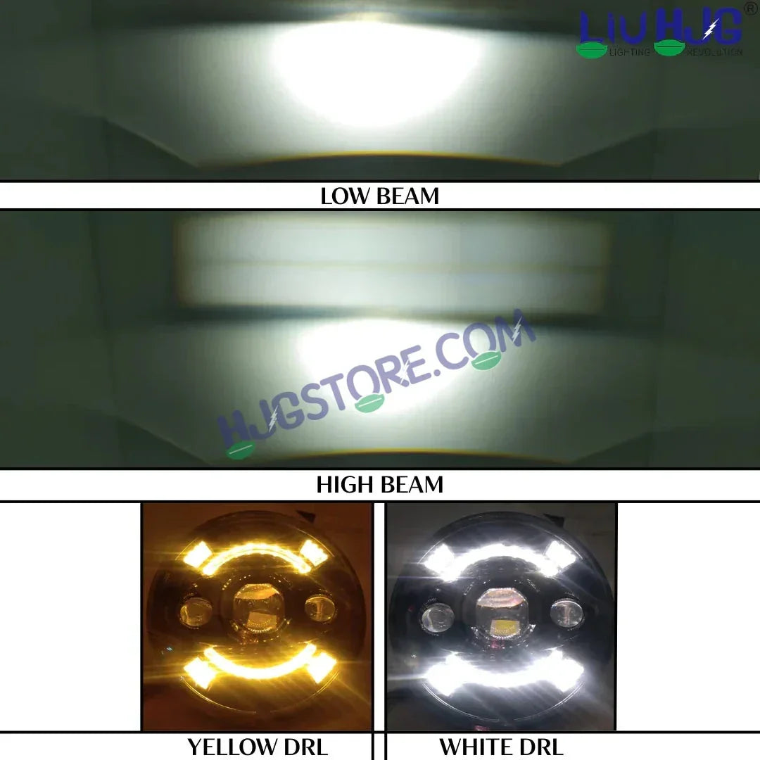 HJG New 100W Tri Projector 7 Inch Headlight Assembly C-194 100W White LED Headlight New Model 3 Projector Lens Headlight Assembly for Royal Enfield | 80-100W CREE/Osram LED Chip Multi color White/Yellow Compatible with Royal Enfield, Jeep, Thar, Gypsy - Biker.Store - www.biker.store