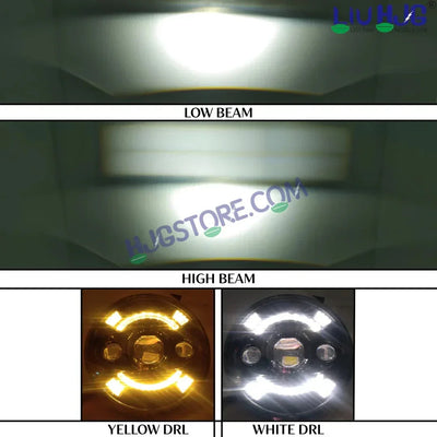 HJG New 100W Tri Projector 7 Inch Headlight Assembly C-194 100W White LED Headlight New Model 3 Projector Lens Headlight Assembly for Royal Enfield | 80-100W CREE/Osram LED Chip Multi color White/Yellow Compatible with Royal Enfield, Jeep, Thar, Gypsy - Biker.Store - www.biker.store