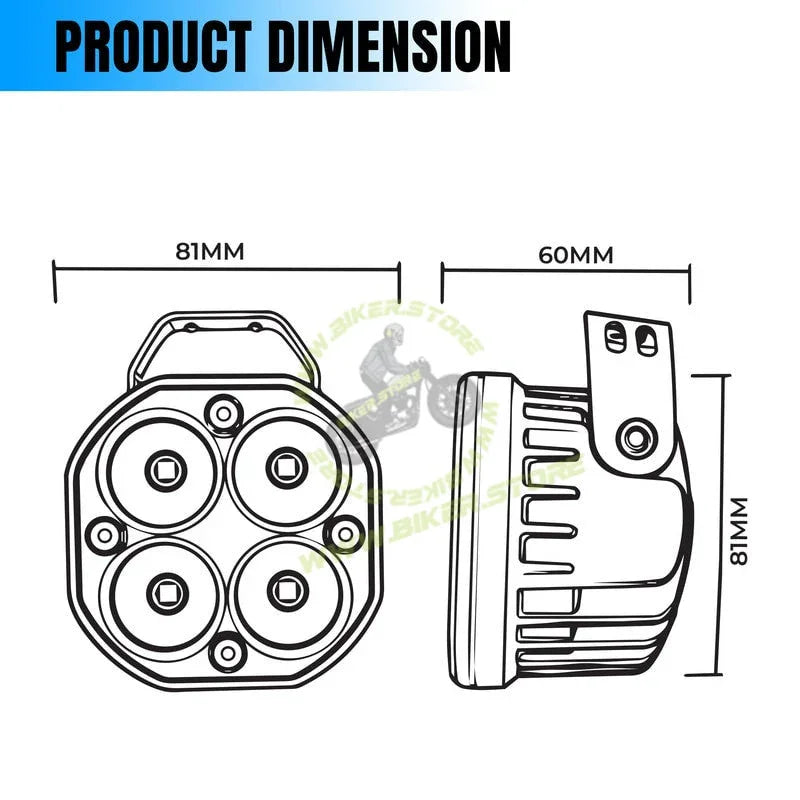 MOTO GENIUS 4 LED 80W Fog Light | Dual Color Yellow & White High Power Fog Lights for Car, Bike, Truck & Van | Universal Off-Road Auxiliary Light Kit (Pack of 2) - Biker.Store - www.biker.store