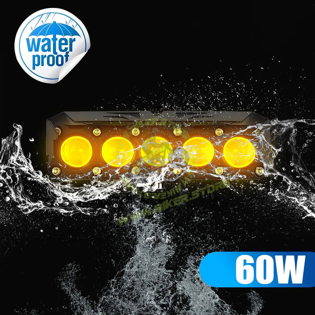 MOTO GENIUS Universal 5-LED Mini Drive Fog Light Projector | Dual Color White/Amber | 12V 60W | Waterproof Auxiliary Light for Cars & Bikes - Biker.Store - www.biker.store