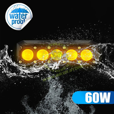 MOTO GENIUS Universal 5-LED Mini Drive Fog Light Projector | Dual Color White/Amber | 12V 60W | Waterproof Auxiliary Light for Cars & Bikes - Biker.Store - www.biker.store
