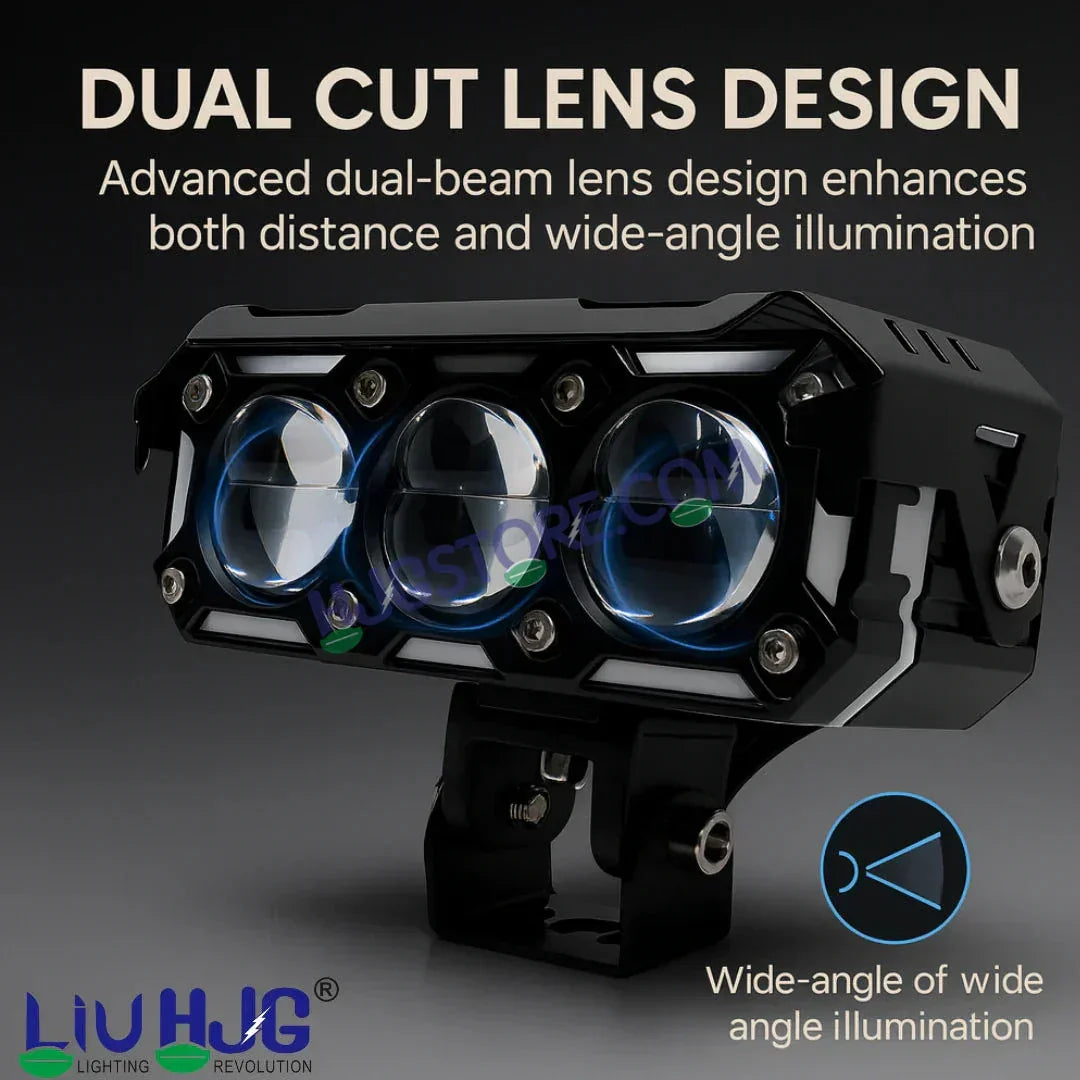 HJG New 240W Future Eyes Ring DRL 3 LED Projector Foglight with Wiring Harness Kit Red DRL/Amber Ring/White/Yellow Light 240W Foglight Ultra Wide Dual Intensity LED Driving Fog Lights Universal For All Cars & Bikes LIU HJG Ring 3 Lens Fog with Wiring Kit - Biker.Store - www.biker.store