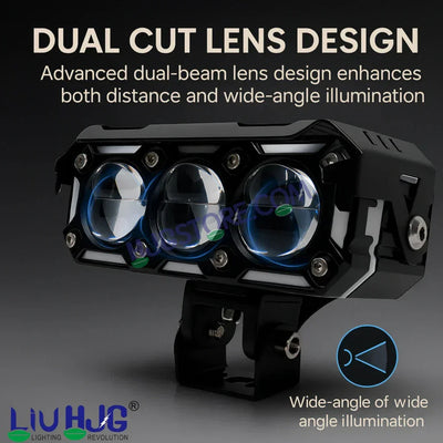 HJG New 240W Future Eyes Ring DRL 3 LED Projector Foglight with Wiring Harness Kit Red DRL/Amber Ring/White/Yellow Light 240W Foglight Ultra Wide Dual Intensity LED Driving Fog Lights Universal For All Cars & Bikes LIU HJG Ring 3 Lens Fog with Wiring Kit - Biker.Store - www.biker.store