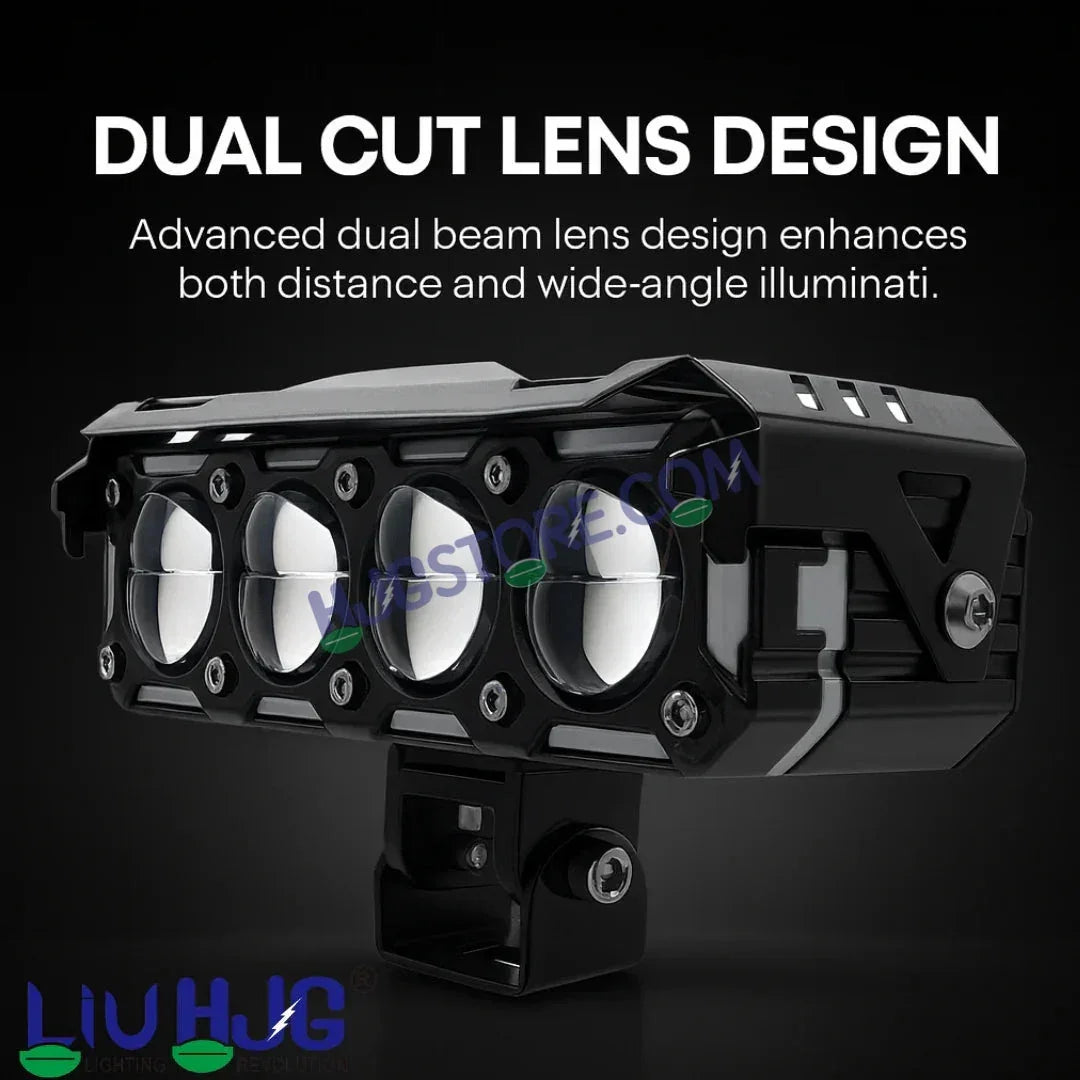 HJG New 300W Future Eyes Ring DRL 4 LED Projector Foglight with Wiring Harness Kit Red DRL/Amber Ring/White/Yellow Light 300W Foglight Ultra Wide Dual Intensity LED Driving Fog Lights Universal For All Cars & Bikes LIU HJG Ring 4 Lens Fog with Wiring Kit - Biker.Store - www.biker.store