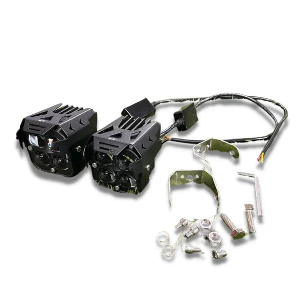 HJG 4X4 Original Devil Eye (3 in 1) Fog Light 120W (Red + White + Yellow) 4 LED Laser Spotlight For Bike/Car/Thar/Jeep (Pair) - Biker.Store - www.biker.store