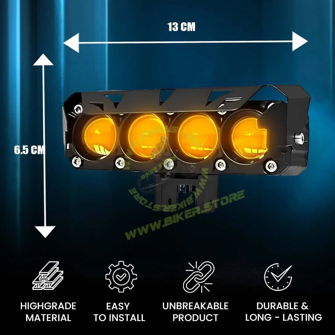 MOTO GENIUS 60W Super Bright 4 LED Fog Light | Dual Color & | High/Low Beam | Waterproof Aluminum Housing | Universal Fit for Car & Motorcycle - Biker.Store - www.biker.store