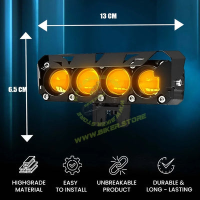 MOTO GENIUS 60W Super Bright 4 LED Fog Light | Dual Color & | High/Low Beam | Waterproof Aluminum Housing | Universal Fit for Car & Motorcycle - Biker.Store - www.biker.store