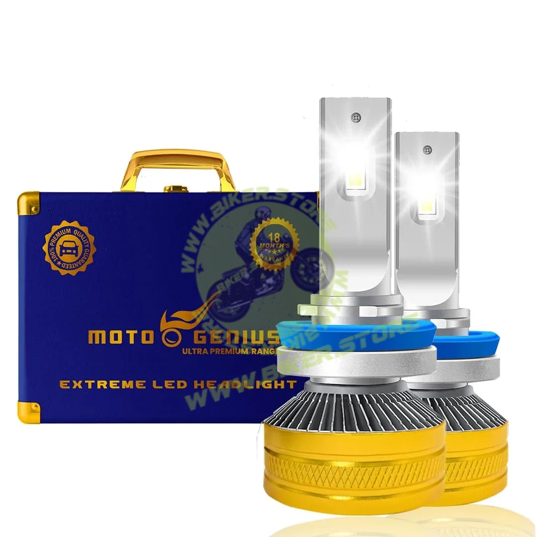 MOTO GENIUS Super Bright 300W LED Headlight Conversion Kit for Car & Motorbike, Waterproof Steel & Aluminium Design, High Performance, Energy Efficient (H7) Pack of 2 - Biker.Store - www.biker.store