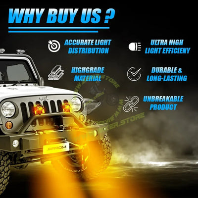 MOTO GENIUS 60W (Per Piece) LED Fog Lights ( without harness ) for Bike, Car, Motorcycle | Dual Color White & Yellow Projector Lights, Waterproof Y Shape Laser Beam Driving Lamps, High Brightness, Universal Fit (Pack of 2) - Biker.Store - www.biker.store