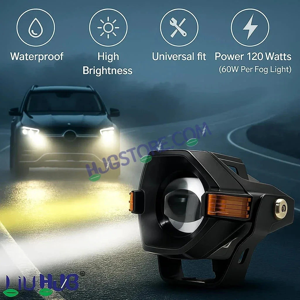 HJG Spaceship Foglight 80W 1 Lens Space Ship Fog Projector Lens 2pc Foglight Red Devil Side Amber DRL Modes 80W Foglight Ultra Wide Dual Intensity LED Fog Lights White/Yellow/Red Projector (80W) Universal For All Cars & Bikes LIU HJG Space Ship Foglight - Biker.Store - www.biker.store