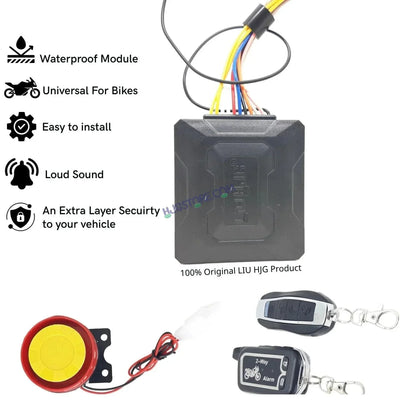 HJG Two Way Alarm System Kit Keyless Start Digital Bike Alarm Kit for Two Wheeler Security HJG Anti-Theft Alarm System Kit (Loud Siren 125 dB, Flashing Light & Shock Sensor) Universal Fit for Motorcycles & Scooters LIU HJG Keyless Two Way Alarm System Kit - Biker.Store - www.biker.store