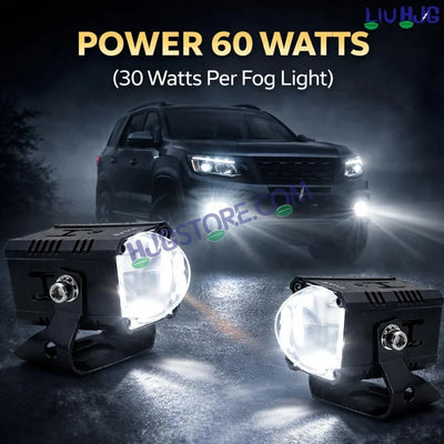 HJG Bezel-less HS114 Foglight Single Condenser Lens 60W Foglight White/Yellow Hi/Lo Red Projector Foglight 60W Foglight Ultra Wide Intensity LED Fog Lights White/Yellow Hi/Lo with Red Devil Fog Universal For All Cars & Bikes LIU HJG HS114 60W Foglight 2pc - HJGstore.com