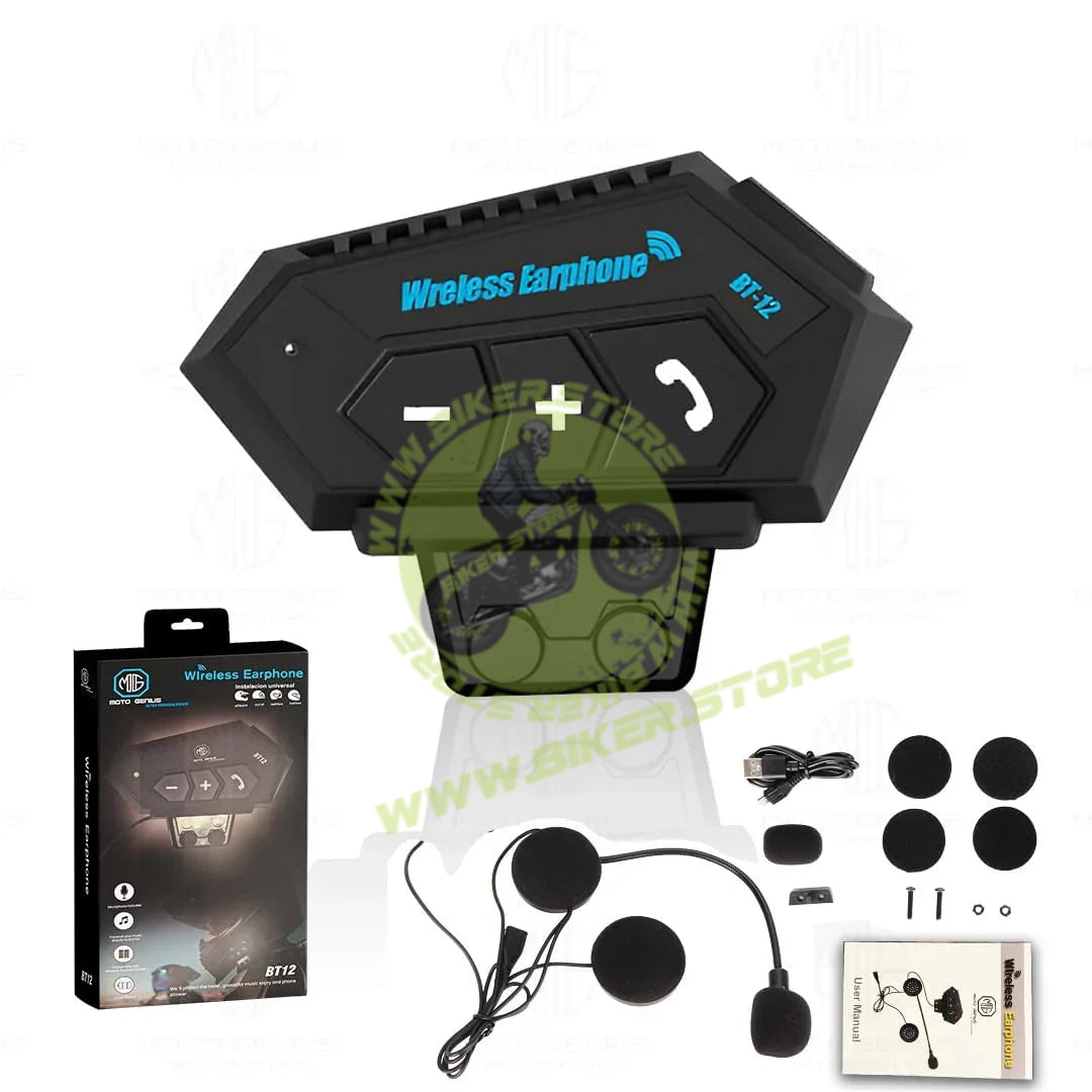 MOTO GENIUS Motorcycle Helmet Wireless Bluetooth Dual Earphone Headset with Mic | Hands-Free Calling, Music Control & Support for iOS & Android (BT12) - Biker.Store - www.biker.store