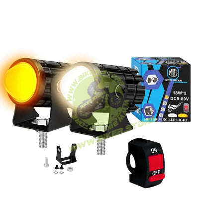 MOTO GENIUS 18W LED Motorcycle Fog Light with Switch – Dual Color & | Projector Headlight with Lens | Waterproof Spotlight Lamp | Universal Fit for Bikes & Scooters (Pack of 2) - Biker.Store - www.biker.store