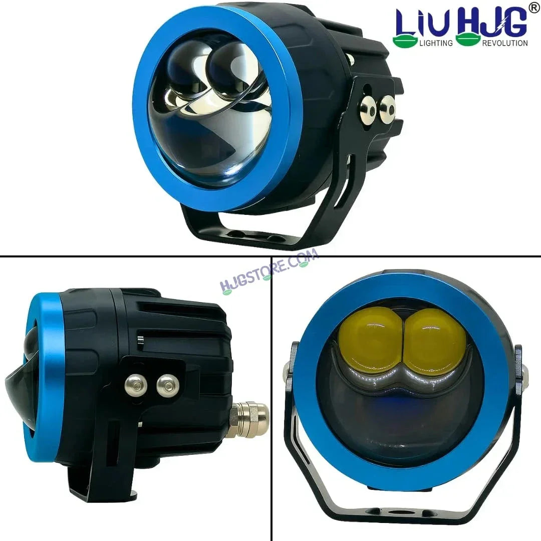 HJG Terminator 2 Projector Foglight 100W with Laser Spot and Wide Spread Red DRL/White/Yellow/Warm White Light 100W Foglight Ultra Wide Dual Intensity LED Driving Fog Lights 3000K/4300K/6500K Universal For All Cars & Bikes LIU HJG Terminator 2 Bi Foglight - Biker.Store - www.biker.store