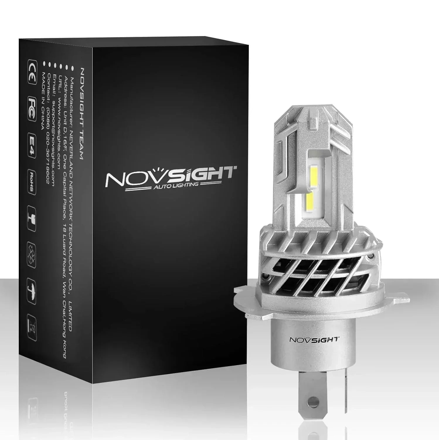 NightEye Novsight H4 High and Low Beam Plug & Play All in One White LED Headlight Conversion Kit (50W 4500LM 6000K) for Bike/Scooty/Cars (50 Watt 1PC) - Biker.Store - www.biker.store