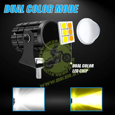 MOTO GENIUS 18W LED Motorcycle Fog Light with Switch – Dual Color & | Projector Headlight with Lens | Waterproof Spotlight Lamp | Universal Fit for Bikes & Scooters (Pack of 2) - Biker.Store - www.biker.store