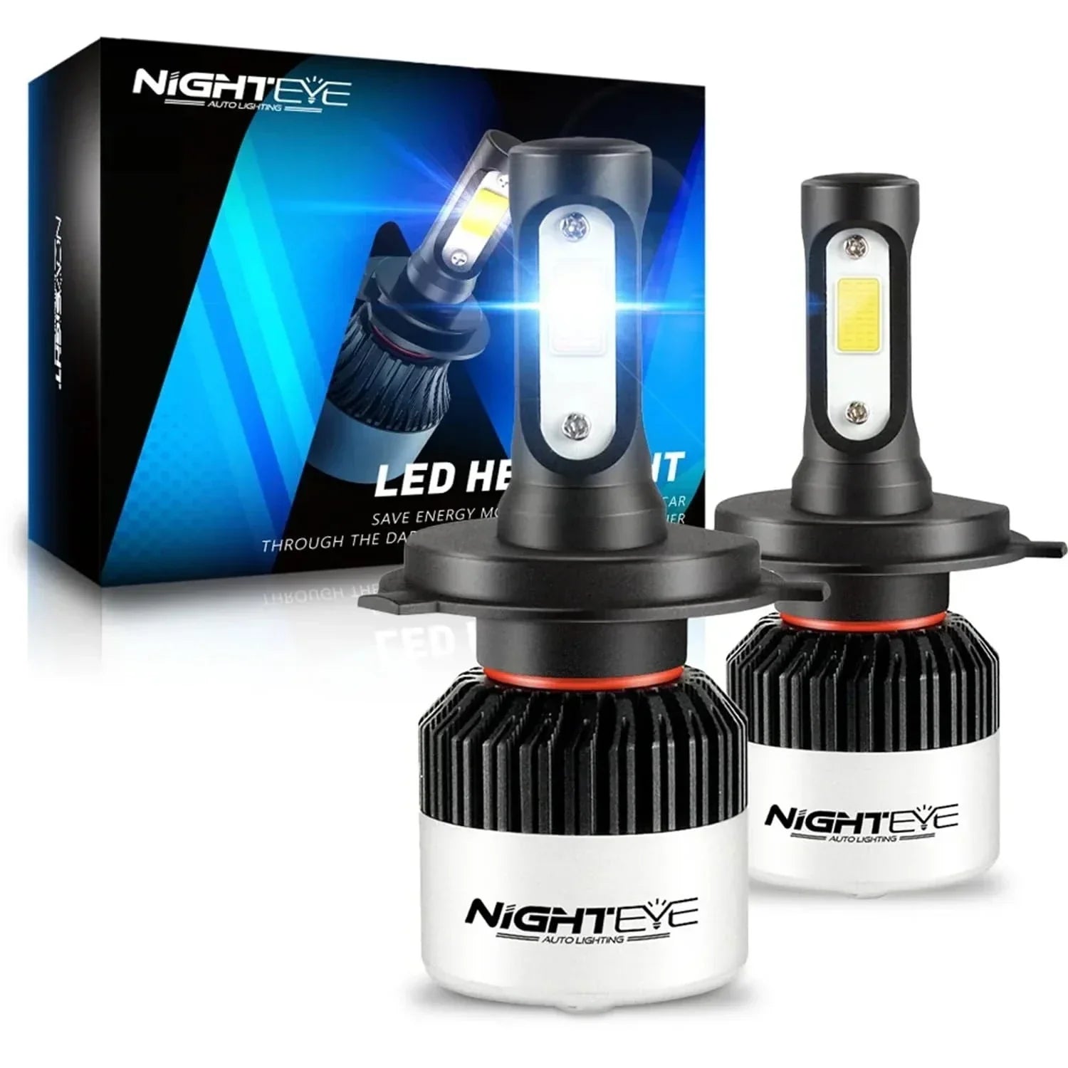 NightEye Genuine H4 Hi/Lo 9000LM 6500K 72 W LED Automotive Headlight Bulbs Auto Conversion Driving Lamp (Cool White light) (H4) - Biker.Store - www.biker.store