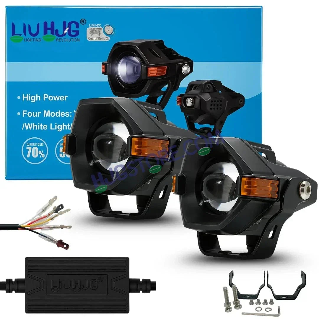 HJG Spaceship Foglight 80W 1 Lens Space Ship Fog Projector Lens 2pc Foglight Red Devil Side Amber DRL Modes 80W Foglight Ultra Wide Dual Intensity LED Fog Lights White/Yellow/Red Projector (80W) Universal For All Cars & Bikes LIU HJG Space Ship Foglight - Biker.Store - www.biker.store