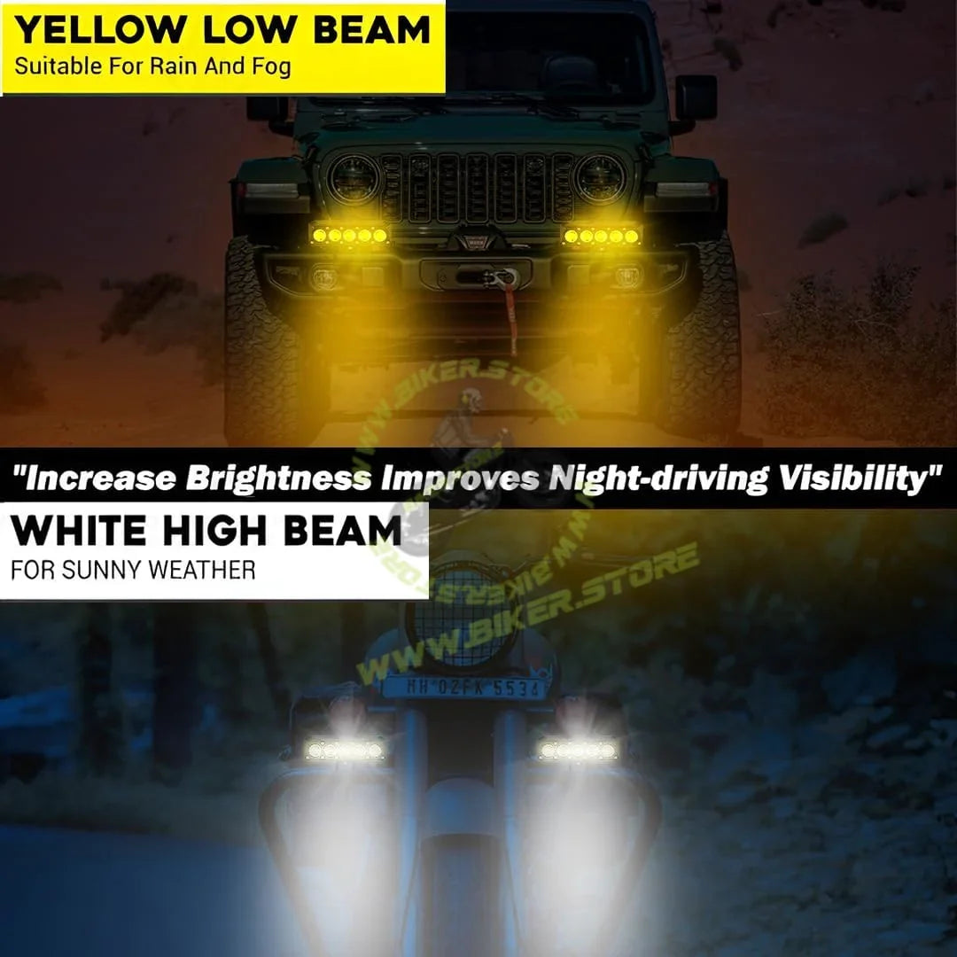 MOTO GENIUS Super Bright 5 LED Fog Light | Dual Mode Yellow & White Changing Light, High Low Beam, Aluminum Body, Universal Fit for Motorcycle & Car - Biker.Store - www.biker.store