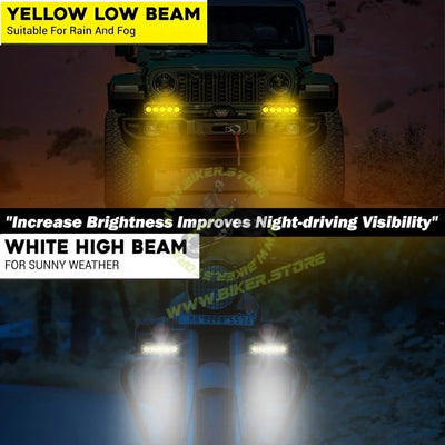 MOTO GENIUS Super Bright 5 LED Fog Light | Dual Mode Yellow & White Changing Light, High Low Beam, Aluminum Body, Universal Fit for Motorcycle & Car - Biker.Store - www.biker.store
