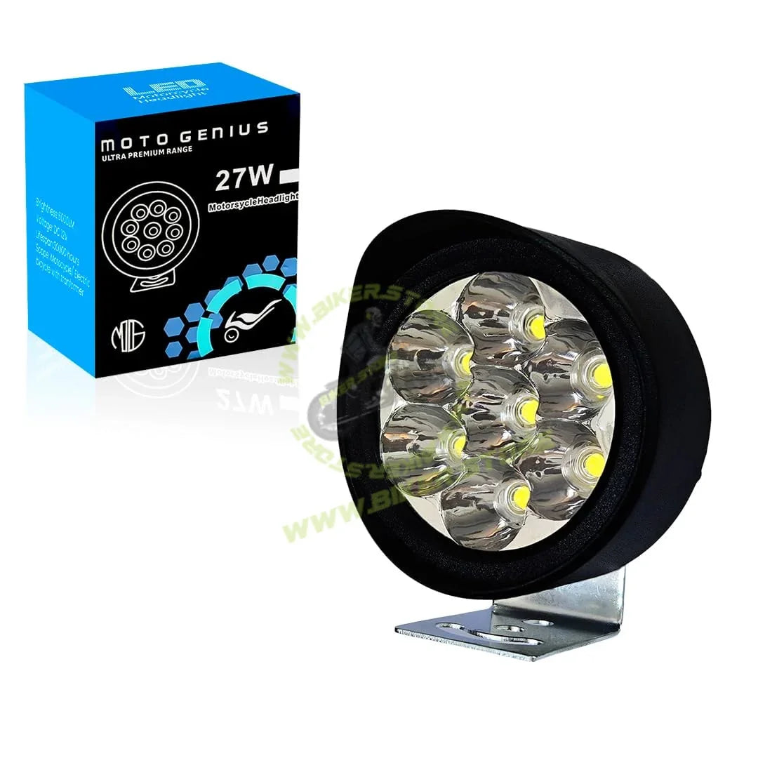 MOTO GENIUS 7 LED Round Fog Lights for Bikes | High Power, Universal Fit, Heavy Clamp, Strong Aluminum Body, Waterproof Driving Light for Motorcycle and Scooty - Biker.Store - www.biker.store