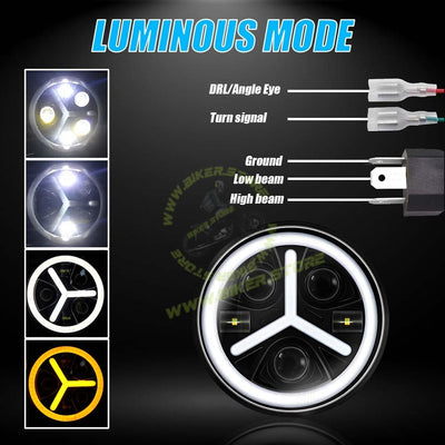 MOTO GENIUS 7 Inch Y Round LED Round Headlight for Royal Enfield & Thar | High/Low Beam, Waterproof, Luminous Mode, Acrylic & Aluminum Construction, Durable, DRL, Bright LED (Y Design) - Biker.Store - www.biker.store