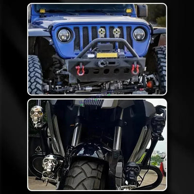 HJG Skull Red DRL Eye Foglight 120W Fog Light For Bike/Car/Thar/Jeep (Red Eye/Cool White/Yellow/Warm White, 120W) - Pack of 2 HJG New Model Skull Foglight, Pack of 2, Red DRL Skull - Biker.Store - www.biker.store