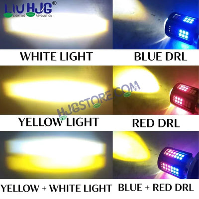 HJG H4 Lens 60 LED Red Blue Devil Lens New Model Red Blue White Yellow LED Headlight Bulb H4 For All Motorcycles (Low and High Beam Bulbs (White/Yellow/Red) Red DRL White Yellow 60W Lens) - 12V DC Hi/Lo Type H4 - Biker.Store - www.biker.store