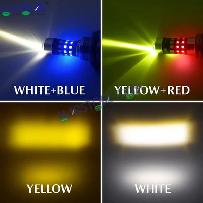 HJG H4 Lens 40 LED Red Blue Devil Lens New Model Red Blue White Yellow LED Headlight Bulb H4 For All Motorcycles (Low and High Beam Bulbs (White/Yellow/Red) Red DRL White Yellow 50W Lens) - 12V DC Hi/Lo Type H4 - Biker.Store - www.biker.store