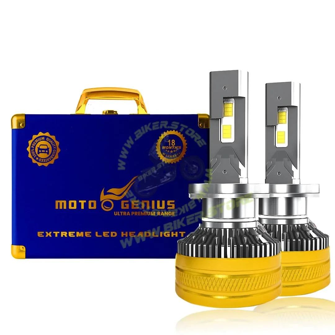 MOTO GENIUS Super Bright 300W LED Headlight Conversion Kit for Car & Motorbike, Waterproof Steel & Aluminium Design, High Performance, Energy Efficient (H4) Pack of 2 - Biker.Store - www.biker.store