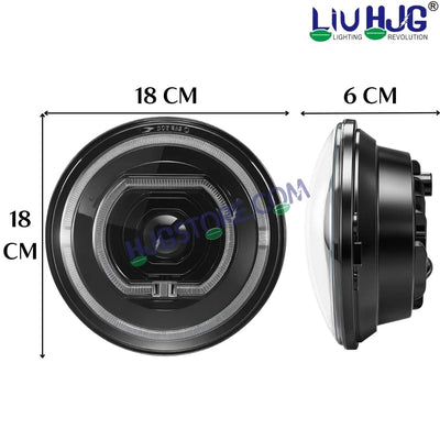HJG C-279 Red Devil Blue Halo Ring 7 Inch Headlight Assembly 92W Projector Ultra Wide Halo Ring C-279 White LED Headlight New Projector Headlight Assembly | 92W CREE/Osram LED Chip Multi DRL Compatible with Royal Enfield, Jeep, Thar, Gypsy - Biker.Store - www.biker.store