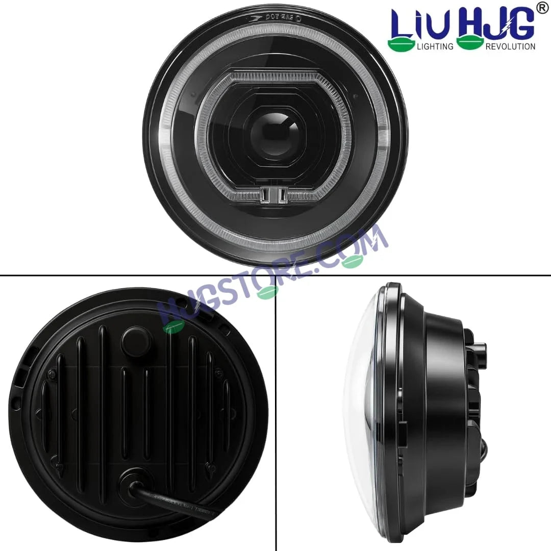 HJG C-279 Red Devil Blue Halo Ring 7 Inch Headlight Assembly 92W Projector Ultra Wide Halo Ring C-279 White LED Headlight New Projector Headlight Assembly | 92W CREE/Osram LED Chip Multi DRL Compatible with Royal Enfield, Jeep, Thar, Gypsy - Biker.Store - www.biker.store