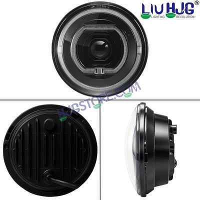 HJG C-279 Red Devil Blue Halo Ring 7 Inch Headlight Assembly 92W Projector Ultra Wide Halo Ring C-279 White LED Headlight New Projector Headlight Assembly | 92W CREE/Osram LED Chip Multi DRL Compatible with Royal Enfield, Jeep, Thar, Gypsy - Biker.Store - www.biker.store